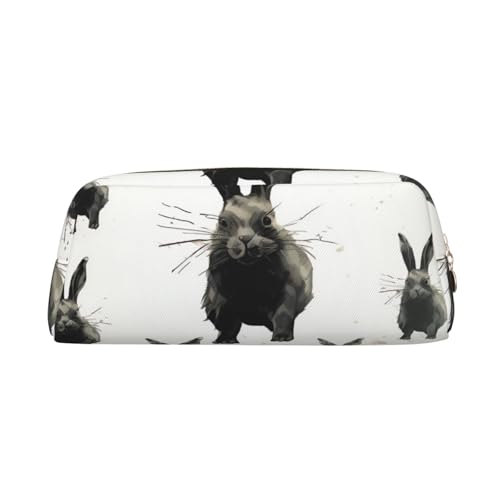 CSGJMYGS Federmäppchen aus Leder mit Hasen in verschiedenen Posen, Federmäppchen mit großem Fassungsvermögen, Bleistift-Organizer mit Reißverschluss, tragbare Reise-Make-up-Tasche, von CSGJMYGS
