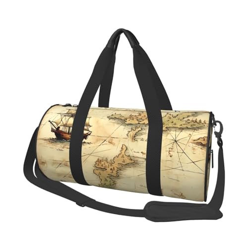 Old Treasure Map Reisetasche, Handgepäcktasche, Wochenendtasche, Übernachtungstasche, Sport, Turnbeutel für Damen und Herren, faltbar, runde Reisetasche für Reisen, Sport, Fitnessstudio, Schwarz, Old Treasure Map Reisetasche, Handgepäcktasche, Wochenendtasche, Übernachtungstasche, Sport, Turnbeutel für Damen und Herren, faltbar, runde Reisetasche für Reisen, Sport, Fitnessstudio, Schwarz, von CSGJMYGS