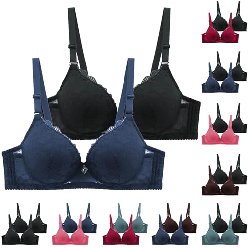2er Pack BH Damen ohne Bügel Push Up Bra Sexy Große Brüste mit Verstellbarem Bralette Weich Bequemer Butsier Klassische BH Set Unterwäsche für Alltag von CSHE