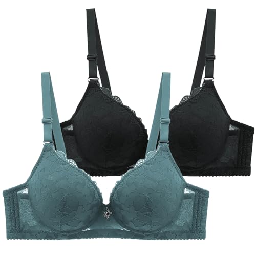 2er Pack BH Damen ohne Bügel Push Up Bra Sexy Große Brüste mit Verstellbarem Bralette Weich Bequemer Butsier Klassische BH Set Unterwäsche für Alltag von CSHE