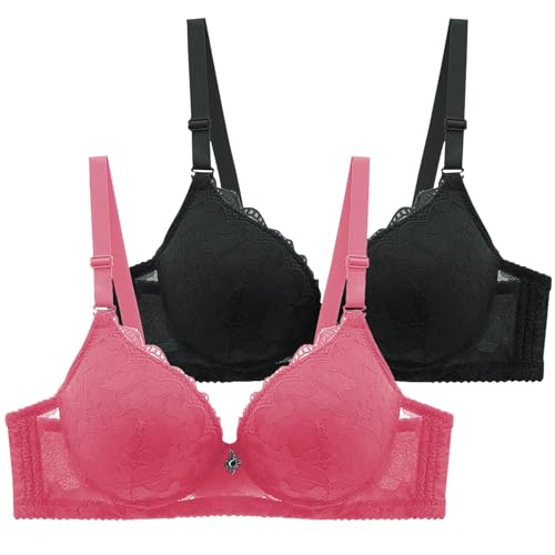 2er Pack BH Damen ohne Bügel Push Up Bra Sexy Große Brüste mit Verstellbarem Bralette Weich Bequemer Butsier Klassische BH Set Unterwäsche für Alltag von CSHE