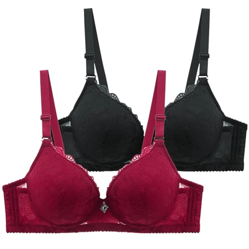 2er Pack BH Damen ohne Bügel Push Up Bra Sexy Große Brüste mit Verstellbarem Bralette Weich Bequemer Butsier Klassische BH Set Unterwäsche für Alltag von CSHE