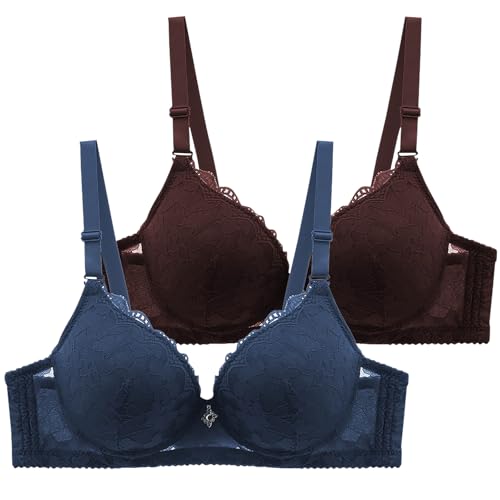 2er Pack BH Damen ohne Bügel Push Up Bra Sexy Große Brüste mit Verstellbarem Bralette Weich Bequemer Butsier Klassische BH Set Unterwäsche für Alltag von CSHE