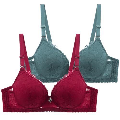 2er Pack BH Damen ohne Bügel Push Up Bra Sexy Große Brüste mit Verstellbarem Bralette Weich Bequemer Butsier Klassische BH Set Unterwäsche für Alltag von CSHE