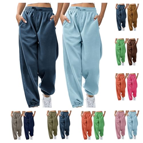 2er Pack Damen Jogginghose Lang Sporthose Stoffhose Bequeme Hosen mit Kordelzug Leicht Freizeithose Y2K Damenhose Casual Locker Joggpants Lang Sweathose Trainingshose Mode Streetwear S-2XL von CSHE