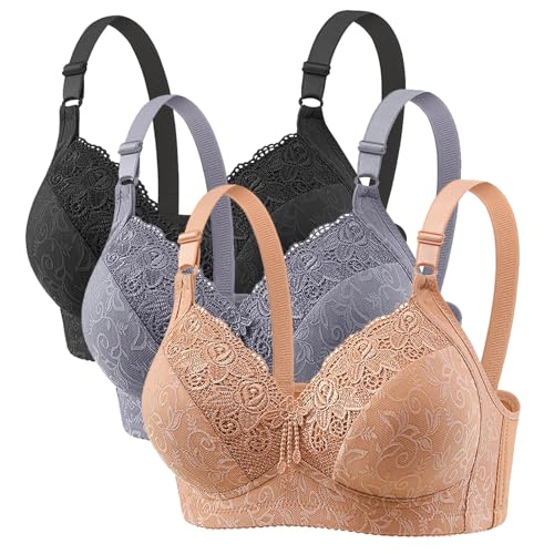 CSHE 3er Pack Damen Sport-BH Push-Up, Schwarz (Black), Grau (Grey), 80C, Push Up, Sports, Demi, Unverstellbar, Bügellos, Rückenfrei, Elastan, Hoch, Hoch, Regular, C, Front, 3 Count, BH von CSHE