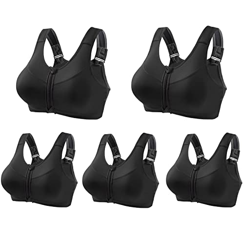 5er Pack Sport BH Ohne Bügel BH mit Reissverschluss Vorne Super Push Up BH Hebe BH mit Breiten Trägern Extrem Push Up Gym Tops Top mit BH Integriert Corset Top Aesthetic Schwarz 5XL von CSHE