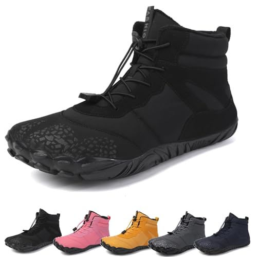 Barfußschuhe Winter, Outdoor Barfußschuhe Herren Damen Herbst Winter, Wasserdicht Barfussschuhe Barefoot Shoes, Trocknend Traillaufschuhe Wanderschuhe Zehenschuhe Hohe Warme und rutschfeste Stiefel von CSHE