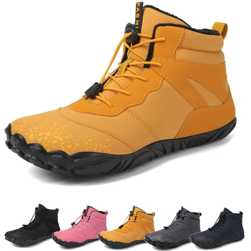 Barfußschuhe Winter, Outdoor Barfußschuhe Herren Damen Herbst Winter, Wasserdicht Barfussschuhe Barefoot Shoes, Trocknend Traillaufschuhe Wanderschuhe Zehenschuhe Hohe Warme und rutschfeste Stiefel von CSHE