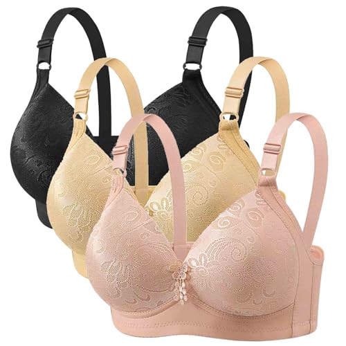 CSHE 3er Pack BH Damen ohne Bügel Push Up Bra Starker Halt Soft Dünnen Bustier Klassische Nahtlose BHS Set Bequemer Atmungsaktiv Bralette Verstellbar Unterwäsche für Alltag Kleidung von CSHE
