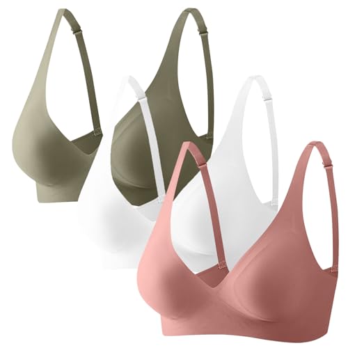 CSHE 3er Pack Nahtloser BH Damen Ohne Bügel Bequeme Push Up Soft BH V Ausschnitt Weicher Bustier Seamless Bra Große Größen Mit Gutem Halt Unsichtbar Atmungsaktiv Für Büro, Yoga Und Zuhause von CSHE