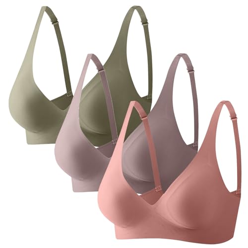 CSHE 3er Pack Nahtloser BH Damen Ohne Bügel Bequeme Push Up Soft BH V Ausschnitt Weicher Bustier Seamless Bra Große Größen Mit Gutem Halt Unsichtbar Atmungsaktiv Für Büro, Yoga Und Zuhause von CSHE