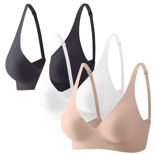 CSHE 3er Pack Nahtloser BH Damen Ohne Bügel Bequeme Push Up Soft BH V Ausschnitt Weicher Bustier Seamless Bra Große Größen Mit Gutem Halt Unsichtbar Atmungsaktiv Für Büro, Yoga Und Zuhause von CSHE