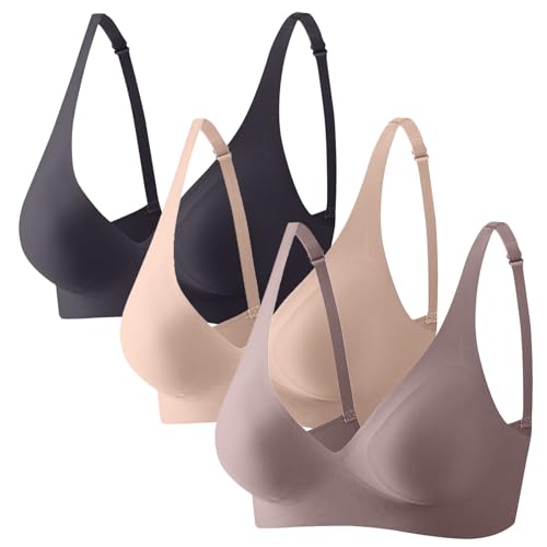 CSHE 3er Pack Nahtloser BH Damen Ohne Bügel Bequeme Push Up Soft BH V Ausschnitt Weicher Bustier Seamless Bra Große Größen Mit Gutem Halt Unsichtbar Atmungsaktiv Für Büro, Yoga Und Zuhause von CSHE
