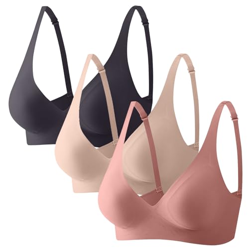CSHE 3er Pack Nahtloser BH Damen Ohne Bügel Bequeme Push Up Soft BH V Ausschnitt Weicher Bustier Seamless Bra Große Größen Mit Gutem Halt Unsichtbar Atmungsaktiv Für Büro, Yoga Und Zuhause von CSHE