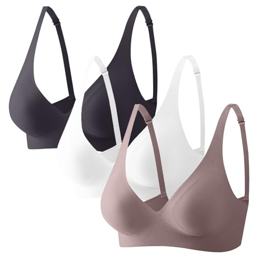 CSHE 3er Pack Nahtloser BH Damen Ohne Bügel Bequeme Push Up Soft BH V Ausschnitt Weicher Bustier Seamless Bra Große Größen Mit Gutem Halt Unsichtbar Atmungsaktiv Für Büro, Yoga Und Zuhause von CSHE