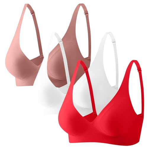 CSHE 3er Pack Nahtloser BH Damen Ohne Bügel Bequeme Push Up Soft BH V Ausschnitt Weicher Bustier Seamless Bra Große Größen Mit Gutem Halt Unsichtbar Atmungsaktiv Für Büro, Yoga Und Zuhause von CSHE