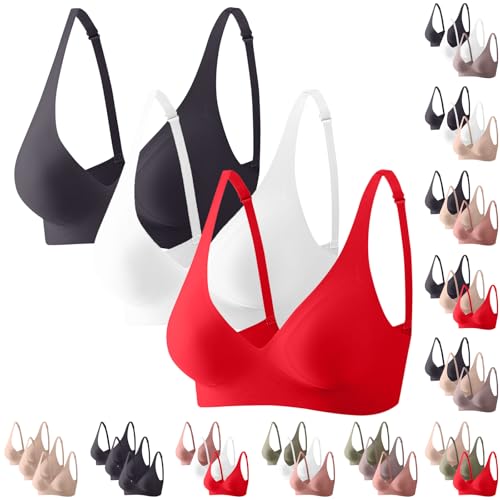 CSHE 3er Pack Nahtloser BH Damen Ohne Bügel Bequeme Push Up Soft BH V Ausschnitt Weicher Bustier Seamless Bra Große Größen Mit Gutem Halt Unsichtbar Atmungsaktiv Für Büro, Yoga Und Zuhause von CSHE