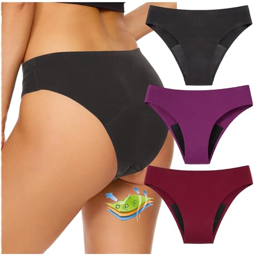 CSHE 3er Pack Periode Bikinihose Damen Menstruation Auslaufsichere Badeshorts Periode Bikini Bottoms Periode Höschen High Waist für Teenager Mädchen von CSHE