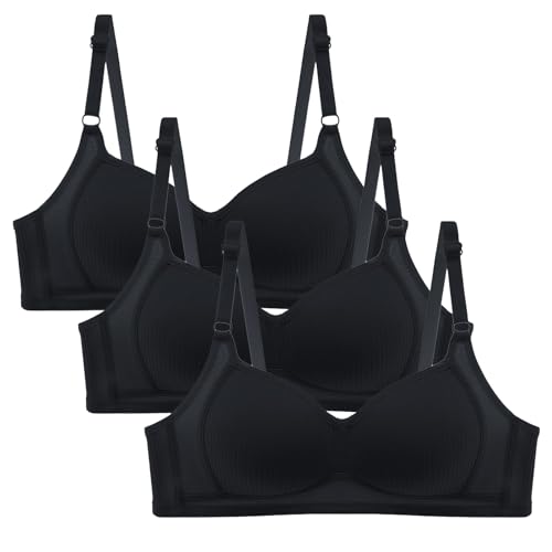 CSHE 3er Pack Sport BH Damen aus Baumwolle Frauen Ohne Bügel Komfort Push Up Bra Soft Atmungsaktiver BHS mit verstellbarem Geeignet für Sich entwickelnde Mädchen von CSHE
