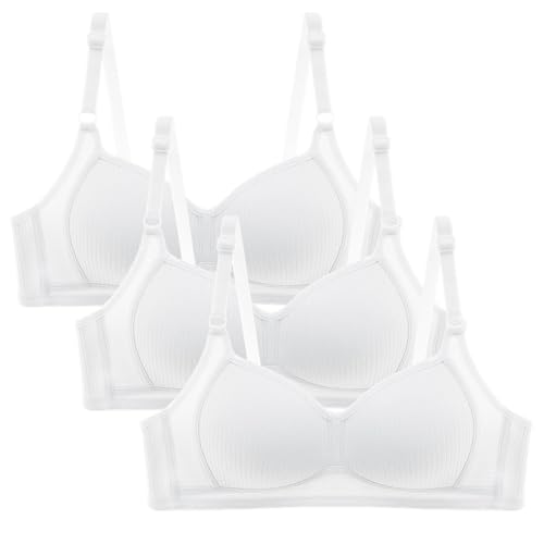 CSHE 3er Pack Sport BH Damen aus Baumwolle Frauen Ohne Bügel Komfort Push Up Bra Soft Atmungsaktiver BHS mit verstellbarem Geeignet für Sich entwickelnde Mädchen von CSHE