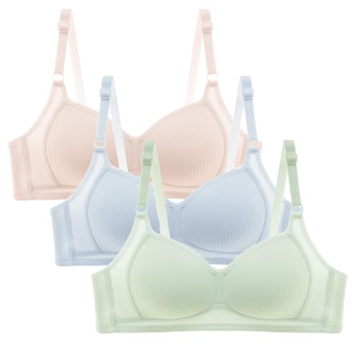 CSHE 3er Pack Sport BH Damen aus Baumwolle Frauen Ohne Bügel Komfort Push Up Bra Soft Atmungsaktiver BHS mit verstellbarem Geeignet für Sich entwickelnde Mädchen von CSHE