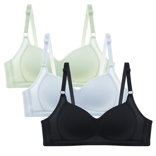 CSHE 3er Pack Sport BH Damen aus Baumwolle Frauen Ohne Bügel Komfort Push Up Bra Soft Atmungsaktiver BHS mit verstellbarem Geeignet für Sich entwickelnde Mädchen von CSHE