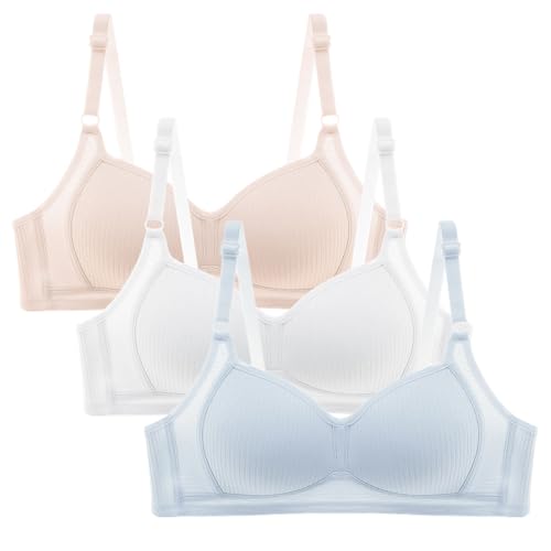 CSHE 3er Pack Sport BH Damen aus Baumwolle Frauen Ohne Bügel Komfort Push Up Bra Soft Atmungsaktiver BHS mit verstellbarem Geeignet für Sich entwickelnde Mädchen von CSHE