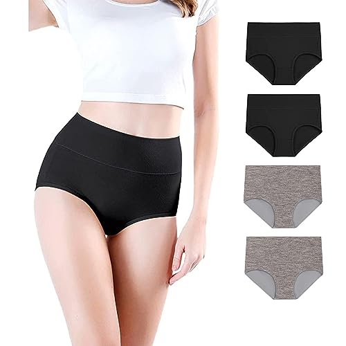 CSHE 4er Pack Damen Unterhosen Baumwolle Unterwäsche Hohe Taille Slips Hoher Taillenslip für Frauen Mehrpack Unterhosen Damen Baumwolle Stretch Slips von CSHE