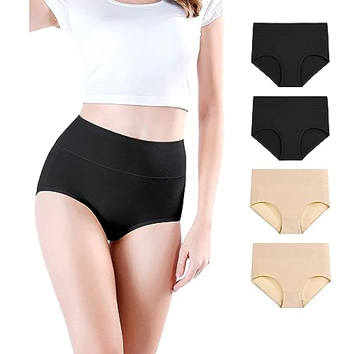 CSHE 4er Pack Damen Unterhosen Baumwolle Unterwäsche Hohe Taille Slips Hoher Taillenslip für Frauen Mehrpack Unterhosen Damen Baumwolle Stretch Slips von CSHE