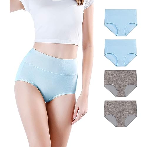 CSHE 4er Pack Damen Unterhosen Baumwolle Unterwäsche Hohe Taille Slips Hoher Taillenslip für Frauen Mehrpack Unterhosen Damen Baumwolle Stretch Slips von CSHE