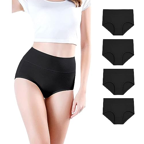 CSHE 4er Pack Damen Unterhosen Baumwolle Unterwäsche Hohe Taille Slips Hoher Taillenslip für Frauen Mehrpack Unterhosen Damen Baumwolle Stretch Slips von CSHE