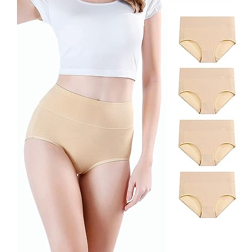 CSHE 4er Pack Damen Unterhosen Baumwolle Unterwäsche Hohe Taille Slips Hoher Taillenslip für Frauen Mehrpack Unterhosen Damen Baumwolle Stretch Slips von CSHE