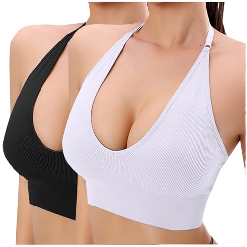 CSHE BH Damen Ohne Bügel Push Up BH Entlastungs BH Soft Cup Bralette Bequeme Bra Große Brüste Starker Halt Haltungskorrektur-BH Yoga Gym Outdoor Fitness Sport-BH 2er Pack von CSHE