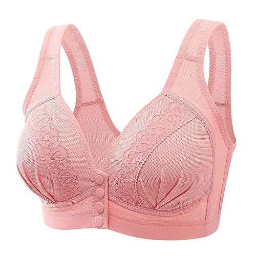 CSHE Bequemer BH Ohne Bügel Atmungsaktiv Bustier Damen BH mit Gepolstert Frauen Bralette Push Up BH mit Vorderverschluss Minimizer BH Klassische BHS für Damen Rosa 95C von CSHE
