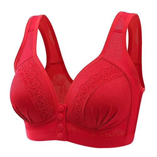 CSHE Bequemer BH Ohne Bügel Atmungsaktiv Bustier Damen BH mit Gepolstert Frauen Bralette Push Up BH mit Vorderverschluss Minimizer BH Klassische BHS für Damen Rot 105B von CSHE