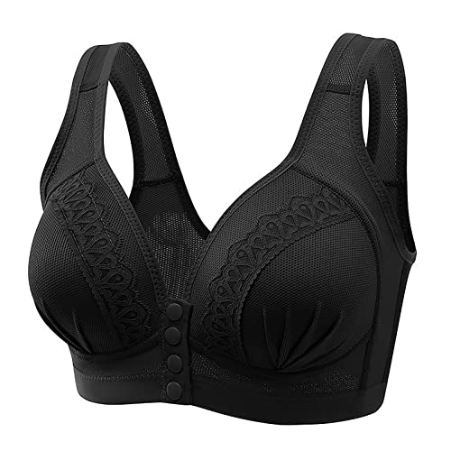 CSHE Bequemer BH Ohne Bügel Atmungsaktiv Bustier Damen BH mit Gepolstert Frauen Bralette Push Up BH mit Vorderverschluss Minimizer BH Klassische BHS für Damen Schwarz 85C von CSHE