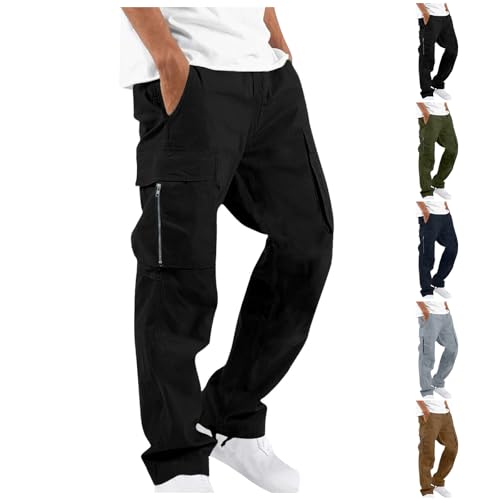 CSHE Cargohose Herren Breite Jogginghose Lang Jogging Hose Weites Bein Elastische Taille Sporthose Sweat Pants Men Freizeit Warme Männer Sweathose Mit Taschen Outdoor Fitness Hosen von CSHE