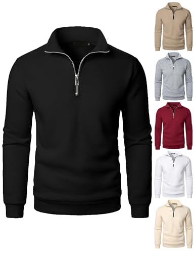 CSHE Half Zip Pullover Herren Schwarz Winter Arbeitspullover Sweatshirt Herren Ohne Kapuze Oversize Sport Sweater Langarm Warm Winterpullover Pulli von CSHE