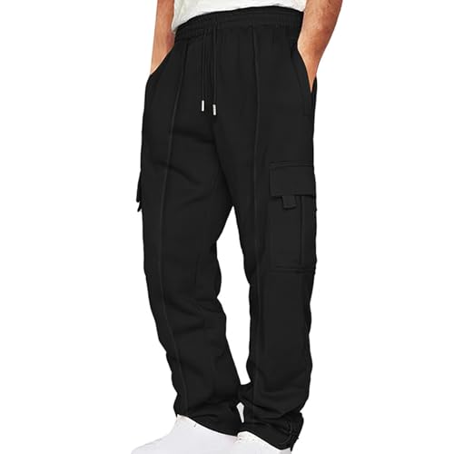 CSHE Herren Cargohose Baumwolle Wildlederhose mit Taschen Warmer Fleece Jogginghose Einfarbig Gummizug Outdoorhose mit Kordelzug Lange Baggy HoseSommerhose Herren Leicht von CSHE