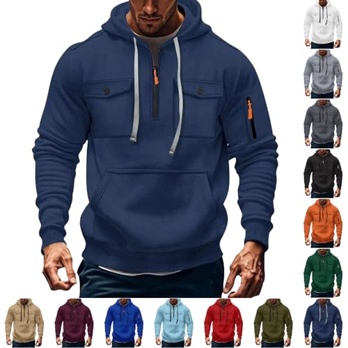 CSHE Herren Kapuzenpullover Sweatshirt mit Reißverschluss Männer Arbeitspullover Multifunktionelle Tasche Sweatshirt mit Kapuze Sport Fitness Jogging Pullover S-3XL von CSHE