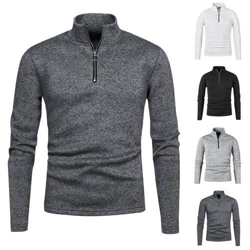 CSHE Herren Pullover Herbst Winter Fleecepullover Microfleece Sweatshirt Warmes Langarme Half Zip Winterpullover Lässig Einfarbig Pulli Männer mit Stehkragen und Leiste Strickpullover von CSHE