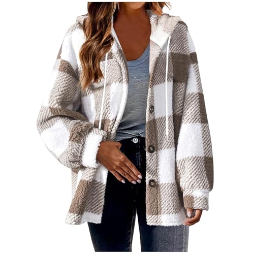 CSHE Kariertes Jacke Damen Oversize Lässiges Revers Wollmantel Hemdjacke Mode Langarm Wintermantel Herbst Winter Warme Hemdbluse Mit Taschen von CSHE