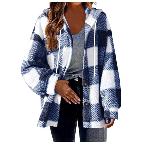 CSHE Kariertes Jacke Damen Oversize Lässiges Revers Wollmantel Hemdjacke Mode Langarm Wintermantel Herbst Winter Warme Hemdbluse Mit Taschen von CSHE