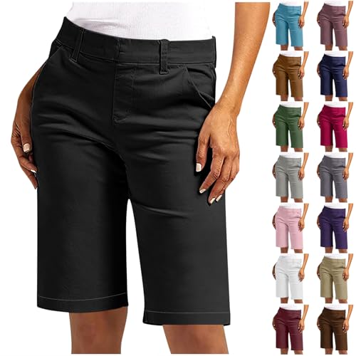 CSHE Kurz Hose Damen Sommer Einfarbige Shorts Lässige Twill Hose Schlank Freizeithose Sommerhose Kurze Hosen mit Tasche Cargohose Anzughose Arbeitshose für Frauen von CSHE
