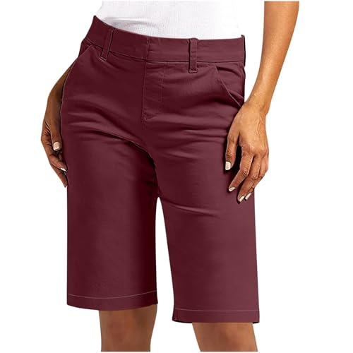 CSHE Kurz Hose Damen Sommer Einfarbige Shorts Lässige Twill Hose Schlank Freizeithose Sommerhose Kurze Hosen mit Tasche Cargohose Anzughose Arbeitshose für Frauen von CSHE