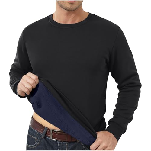 CSHE Pullover Herren Winter Warm Dicke Sweatshirt ohne Kapuze Fleecepullover mit Einfarbigem Boden Bequeme Langarmshirt Rundhals Sweater Große Größen Pulli Langärmliges Oberteil Y2K Jumper von CSHE
