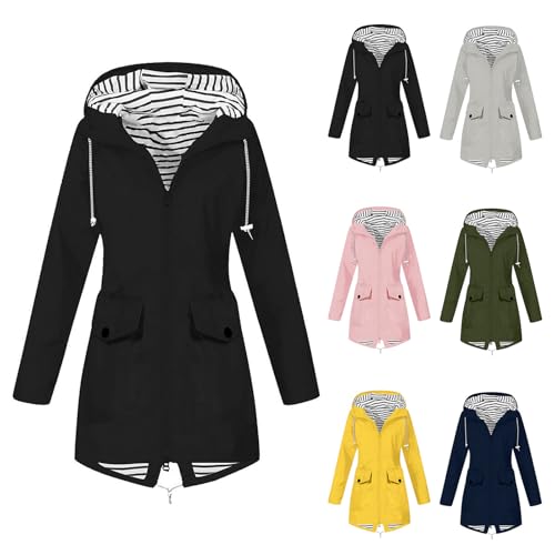 CSHE Regenjacke Damen Wasserdicht Winddichter Regenmantel mit Kapuze Atmungsaktiv Leichte Regenparka Wandern Große Größen Fahrrad Windjacke Übergangsjacke Trenchcoat von CSHE