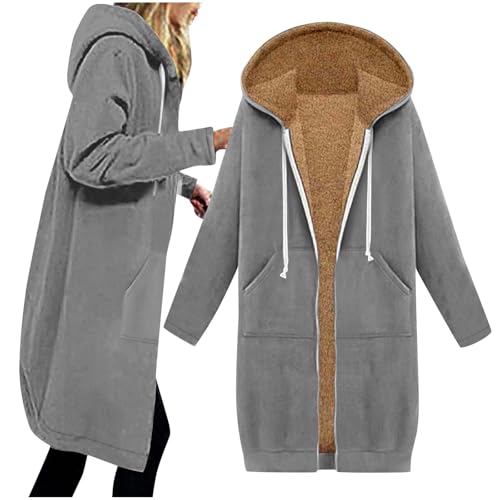 CSHE Sweatjacke Damen Baumwolle Oversize Kapuzenjacke Zip Lang Übergangsjacke Elegant Cardigan Warm Wintermantel Hoodies Jacke Basic Langarm Fleecejacke Mantel Outwear mit Taschen von CSHE