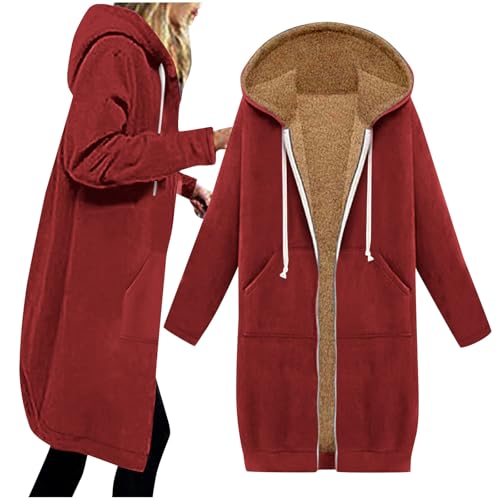 CSHE Sweatjacke Damen mit Kapuze Baumwolle Oversize Kapuzenjacke Übergangsjacke Winter Elegant Wintermantel Hoodies Jacke Einfarbig Reißverschluss Cardigan Warm Langarm Fleecejacke Zip Mantel Outwear von CSHE